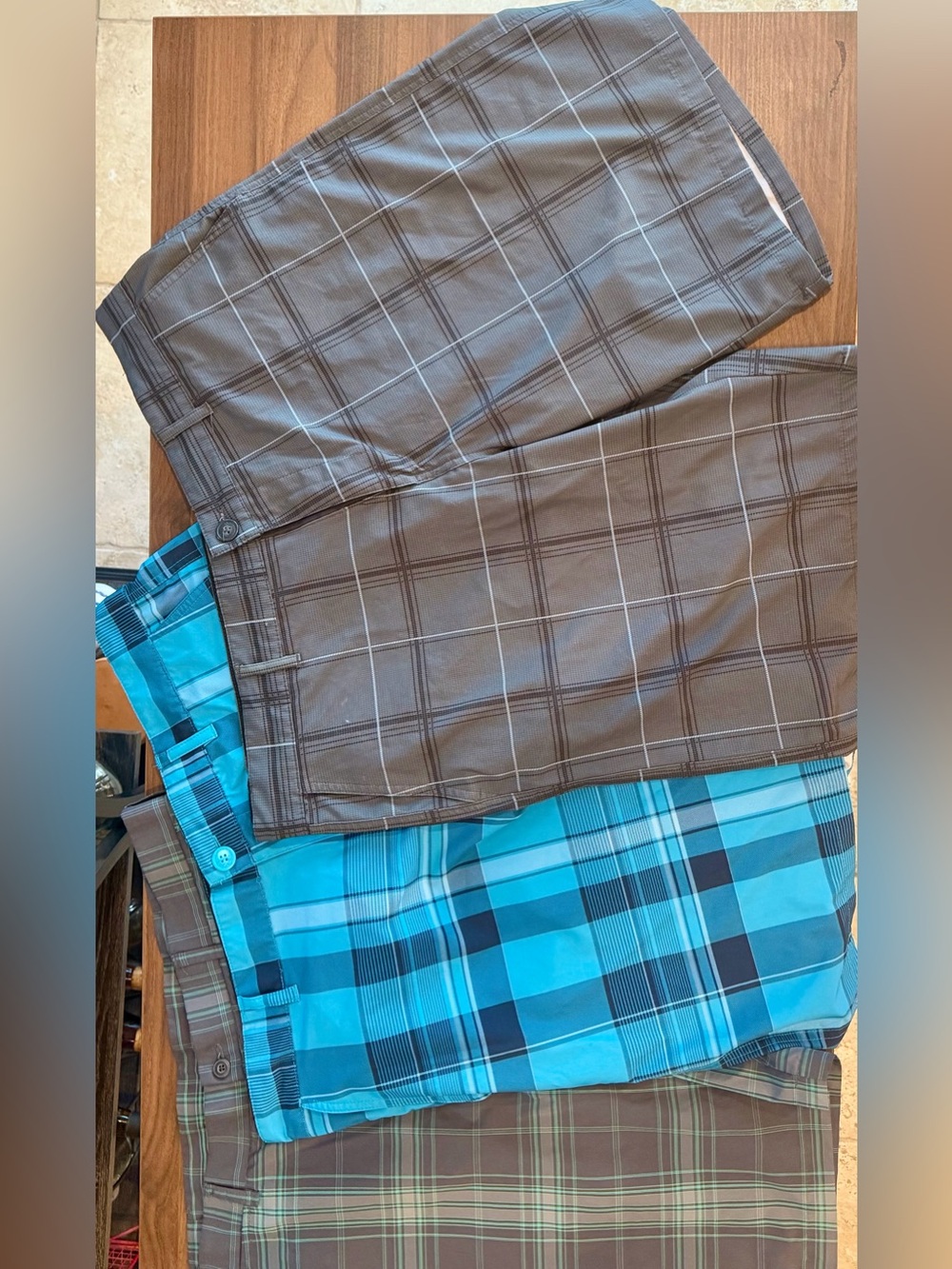 OP & Ben Hogan Men’s Flat-Front Plaid Shorts — Teal & Gray Mix Size 38 - Picture 2 of 3